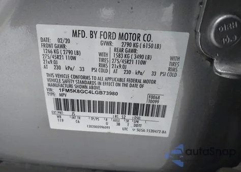 2020 Ford Explorer St z USA, uszkodzony, nr VIN 1FM5K8GC4LGB73980